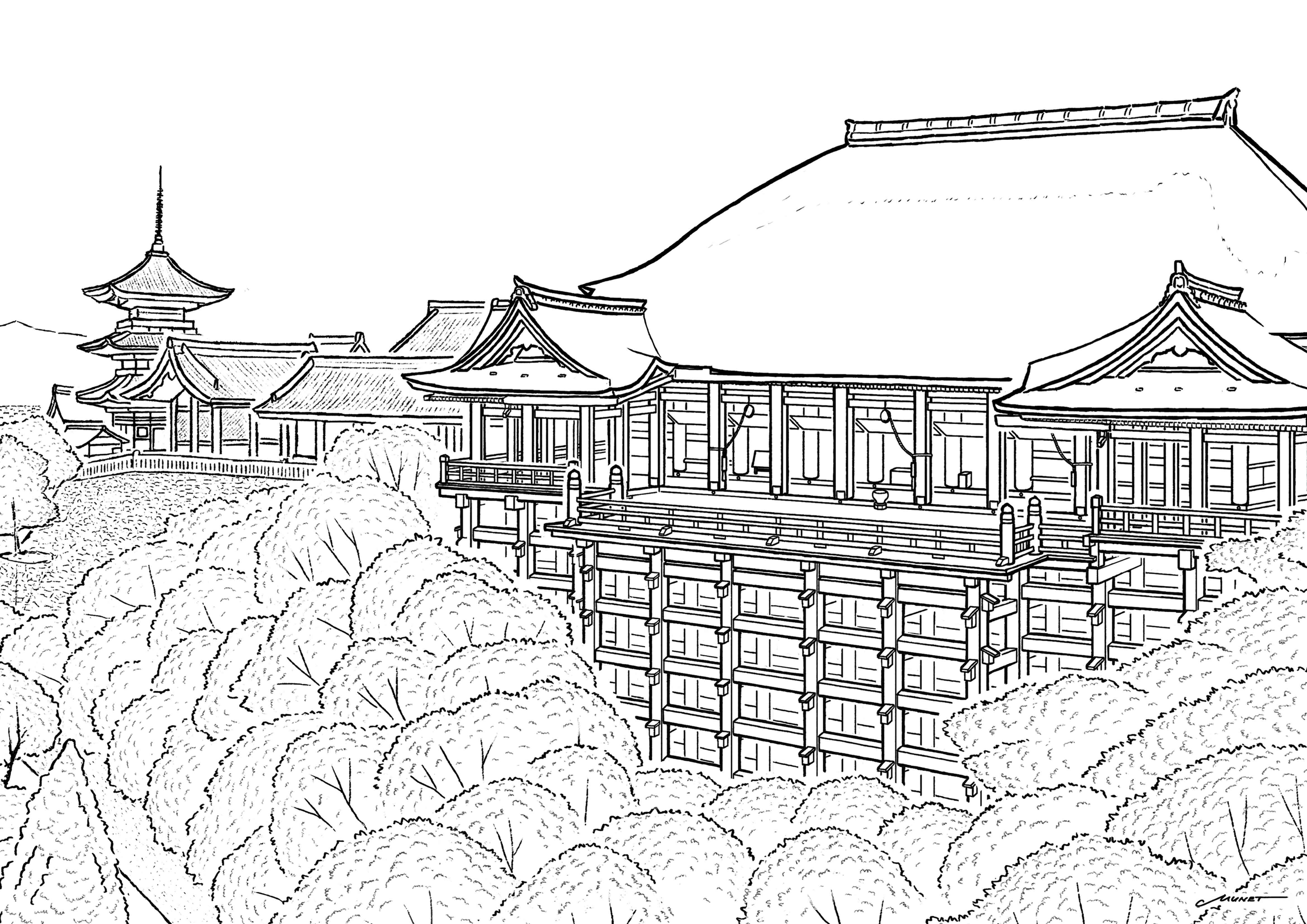 【観光名所塗り絵5】清水寺（京都）の塗り絵で観光気分に！ | カフェ・デ・大人の塗り絵